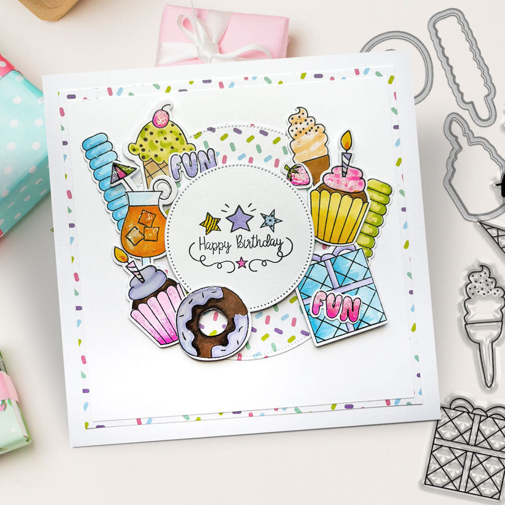 Polkadoodles Party Fun Stamp and Die Bundle happy birthday