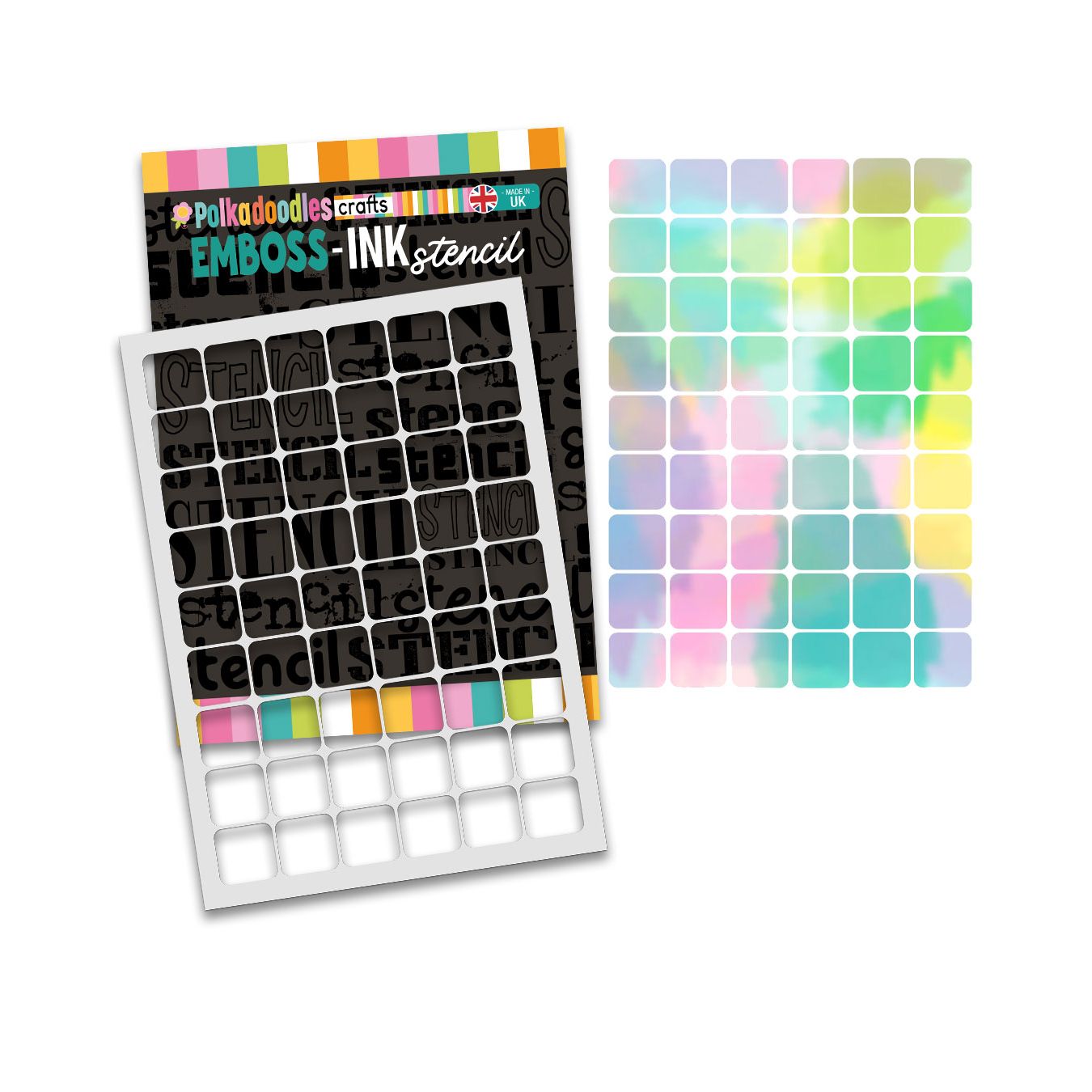Polkadoodles Retro Rounded Square Emboss-Ink Stencil pd9100