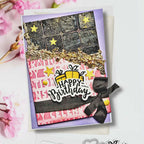 Polkadoodles Retro Rounded Square Emboss-Ink Stencil pd9100 happy birthday