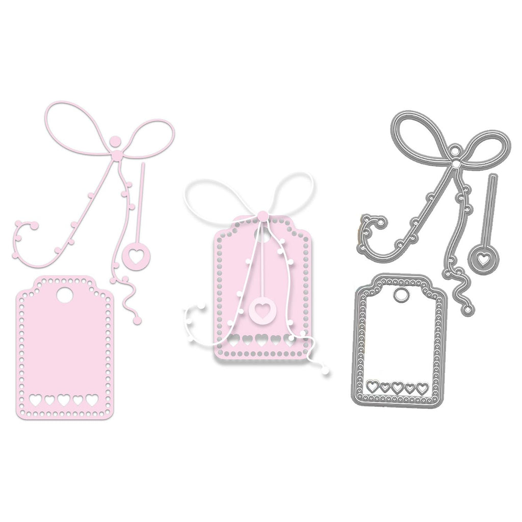 Polkadoodles Ribbon and Tag Heart Dies pd9083
