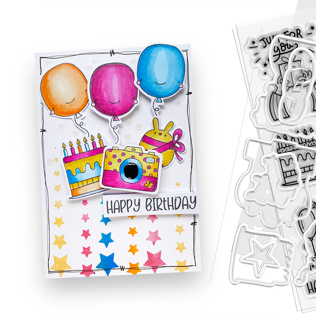 Polkadoodles Say Cheese Stamp and Die Bundle birthday