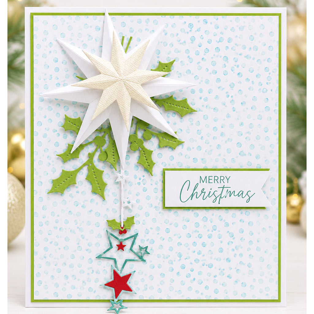 Polkadoodles Sculptured Stars Dies pd9194 merry christmas holly snow card