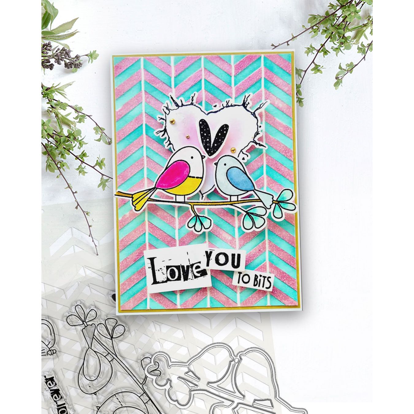 Polkadoodles Sending Love Stamp and Die Bundle love you