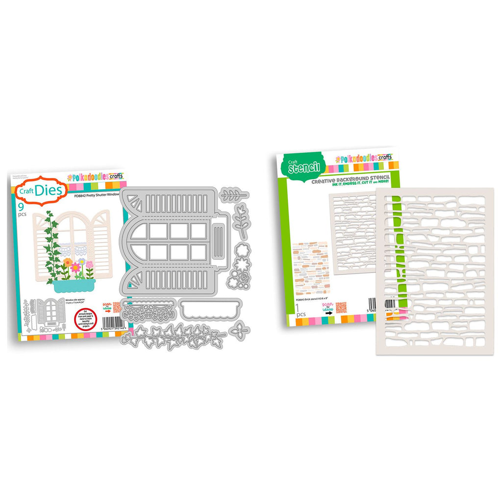 Polkadoodles Shutter Window Die and Brick Stencil Bundle