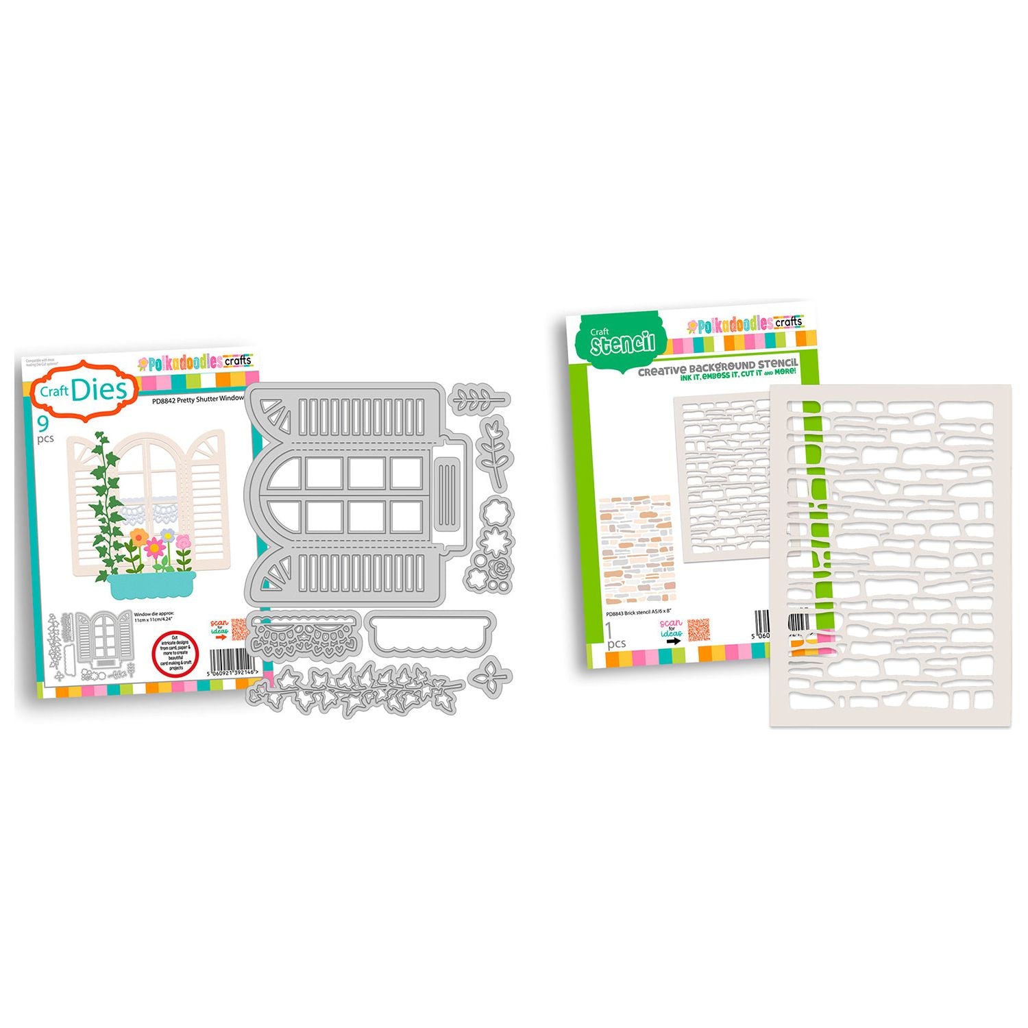 Polkadoodles Shutter Window Die and Brick Stencil Bundle
