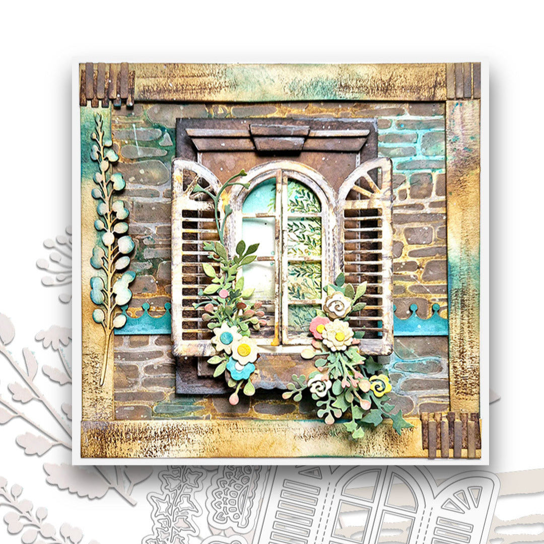 Polkadoodles Shutter Window Die and Brick Stencil Bundle rustic