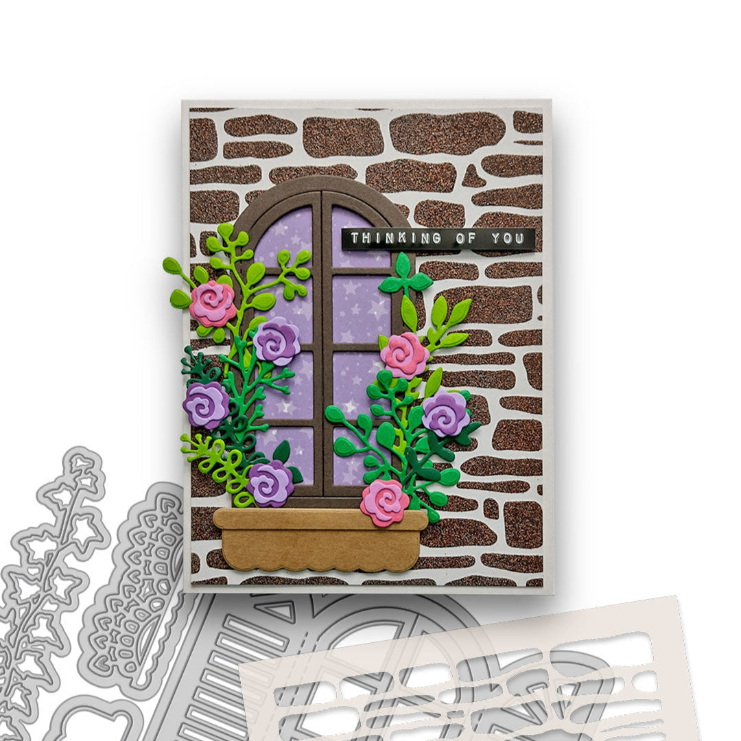 Polkadoodles Shutter Window Die and Brick Stencil Bundle thinking of you