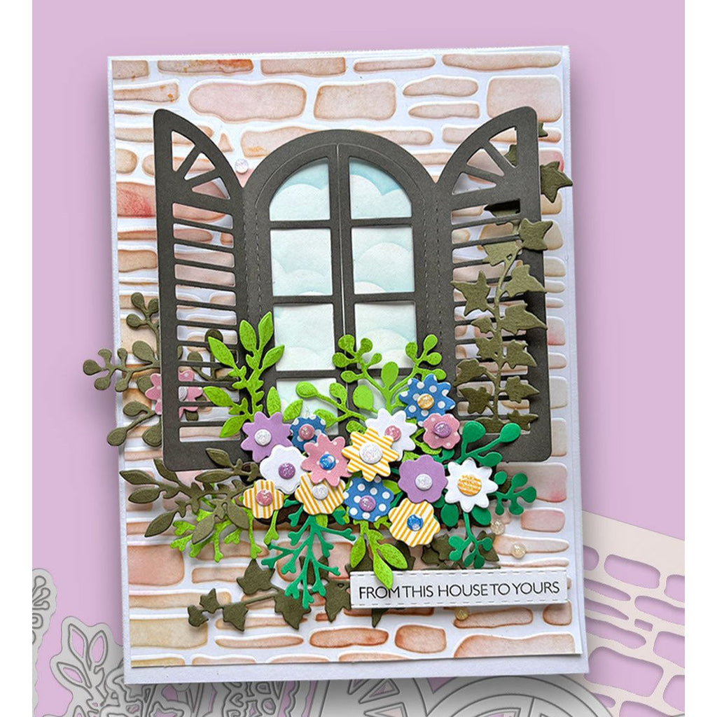 Polkadoodles Shutter Window Die and Brick Stencil Bundle this house to yours