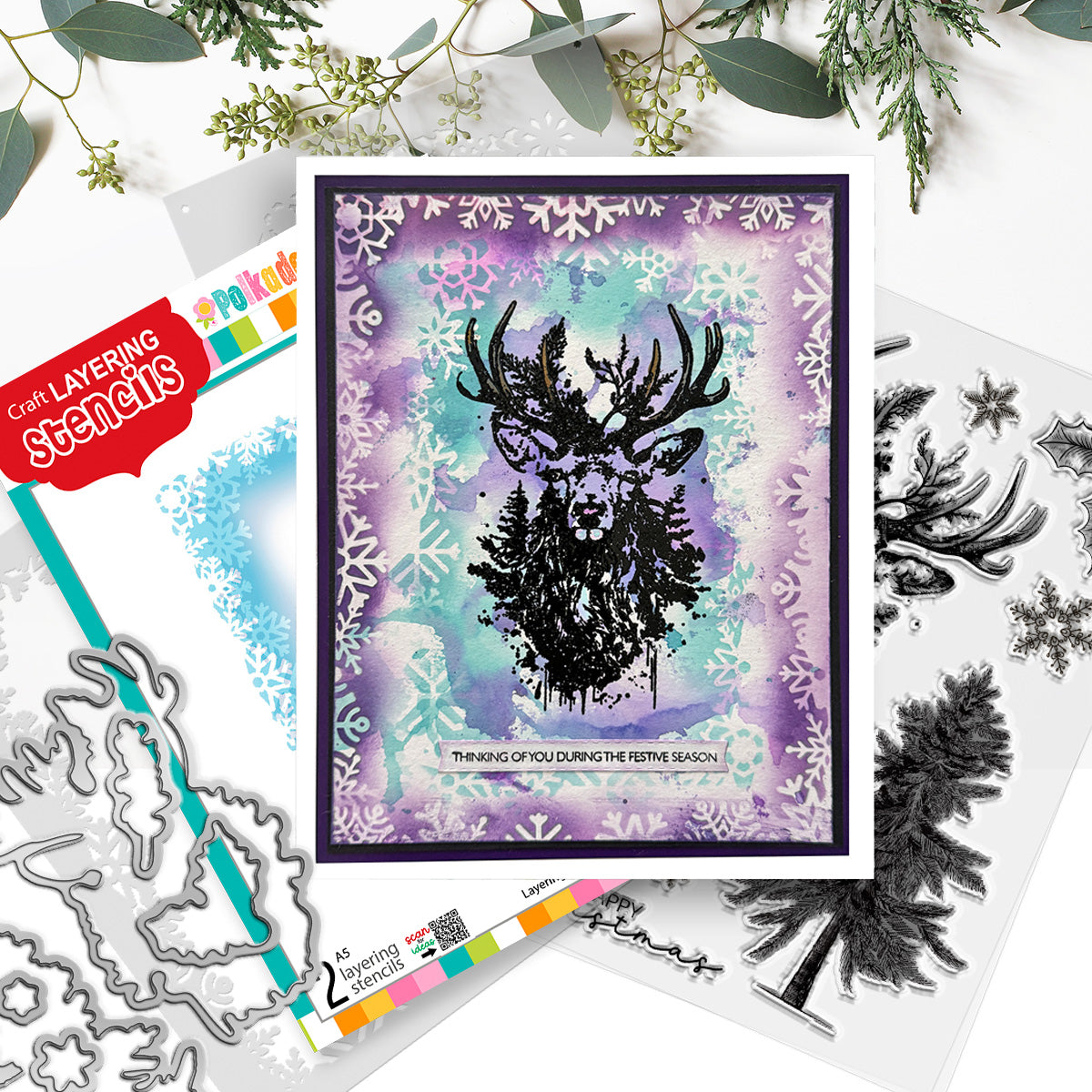 Polkadoodles Snowflake Flurry Layering Stencils pd8806 stag