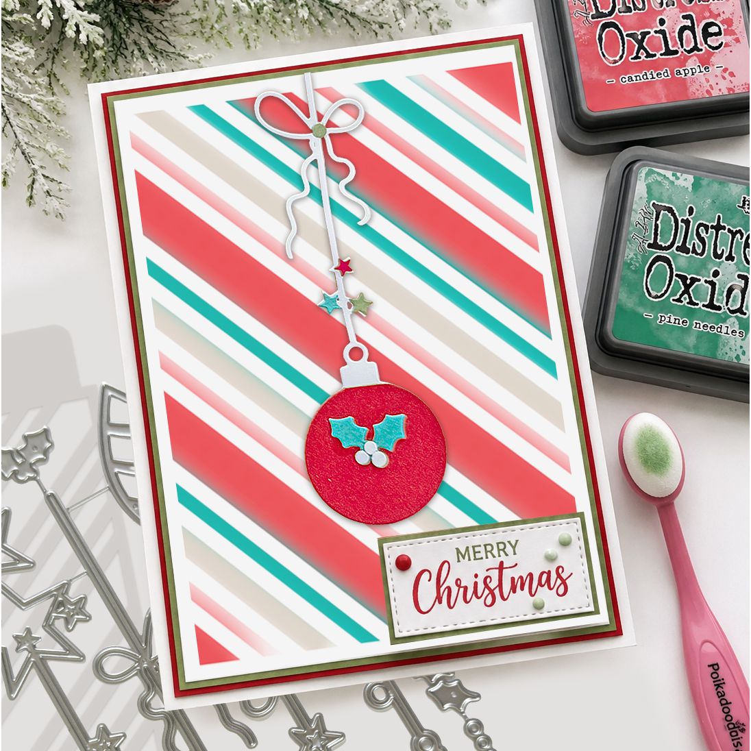 Polkadoodles Sparkling Delicate Baubles Dies pd9196 merry christmas ornament card