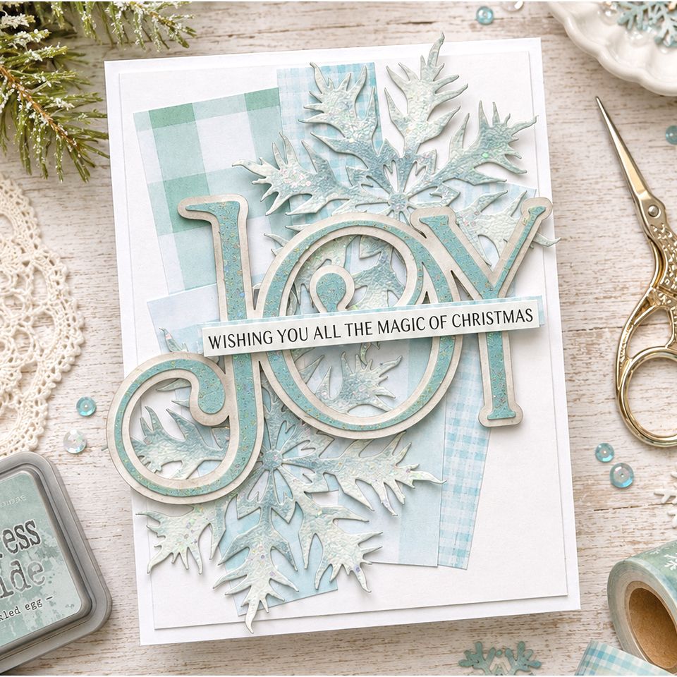 Polkadoodles Sparkling Snowflakes Dies pd9190 blue joy holiday card
