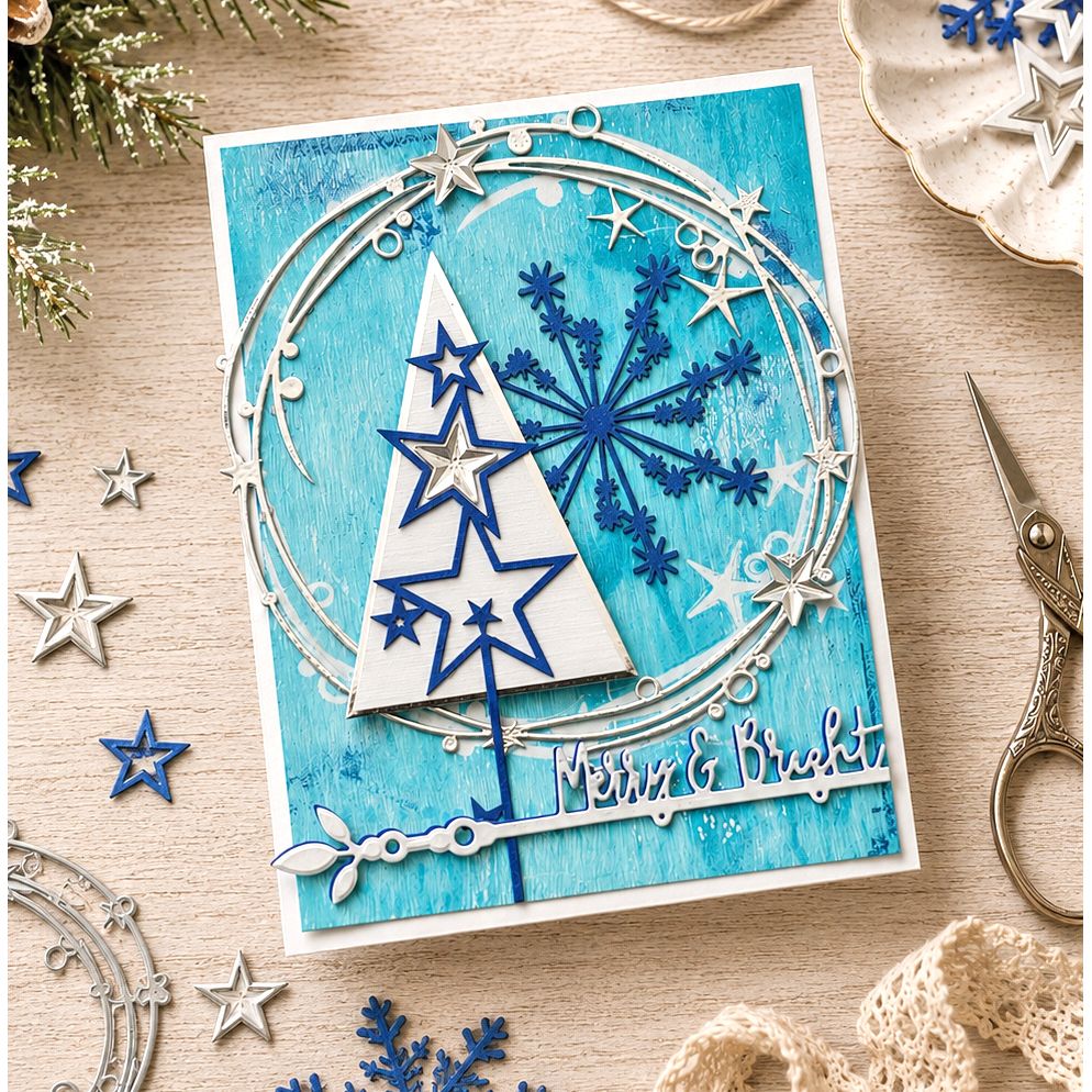 Polkadoodles Sparkling Snowflakes Dies pd9190 blue merry & bright card