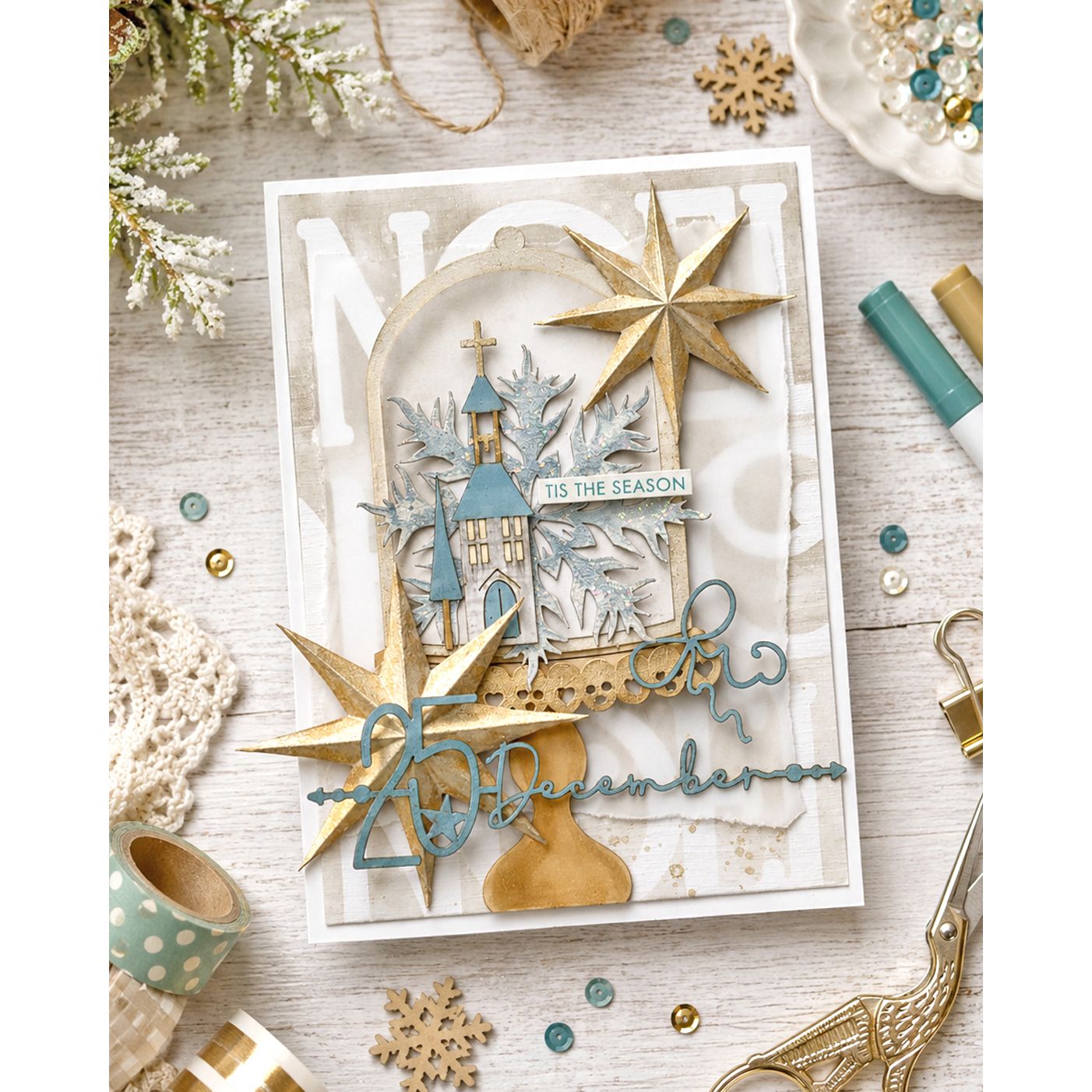 Polkadoodles Sparkling Snowflakes Dies pd9190 noel snowglobe card
