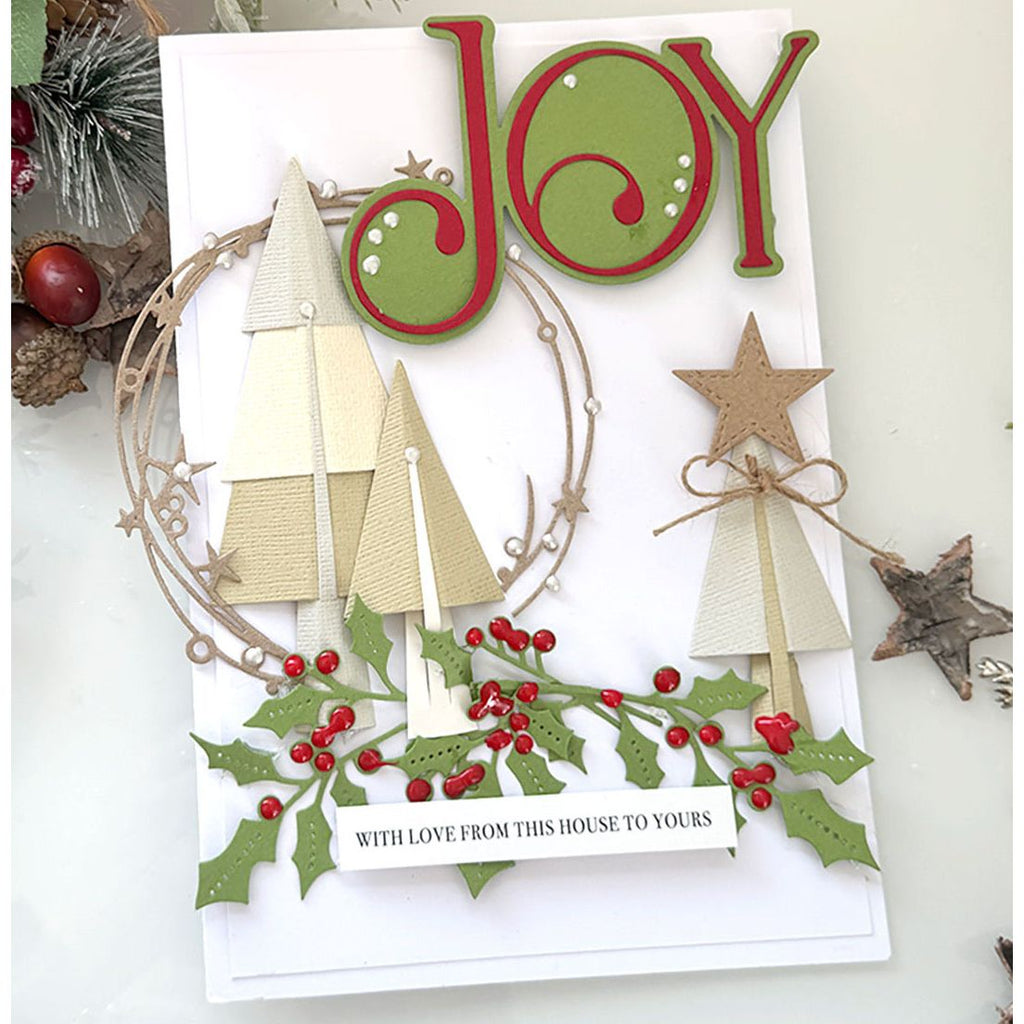 Polkadoodles Sparkling Wreath and Stars Dies pd9197 holly christmas joy card