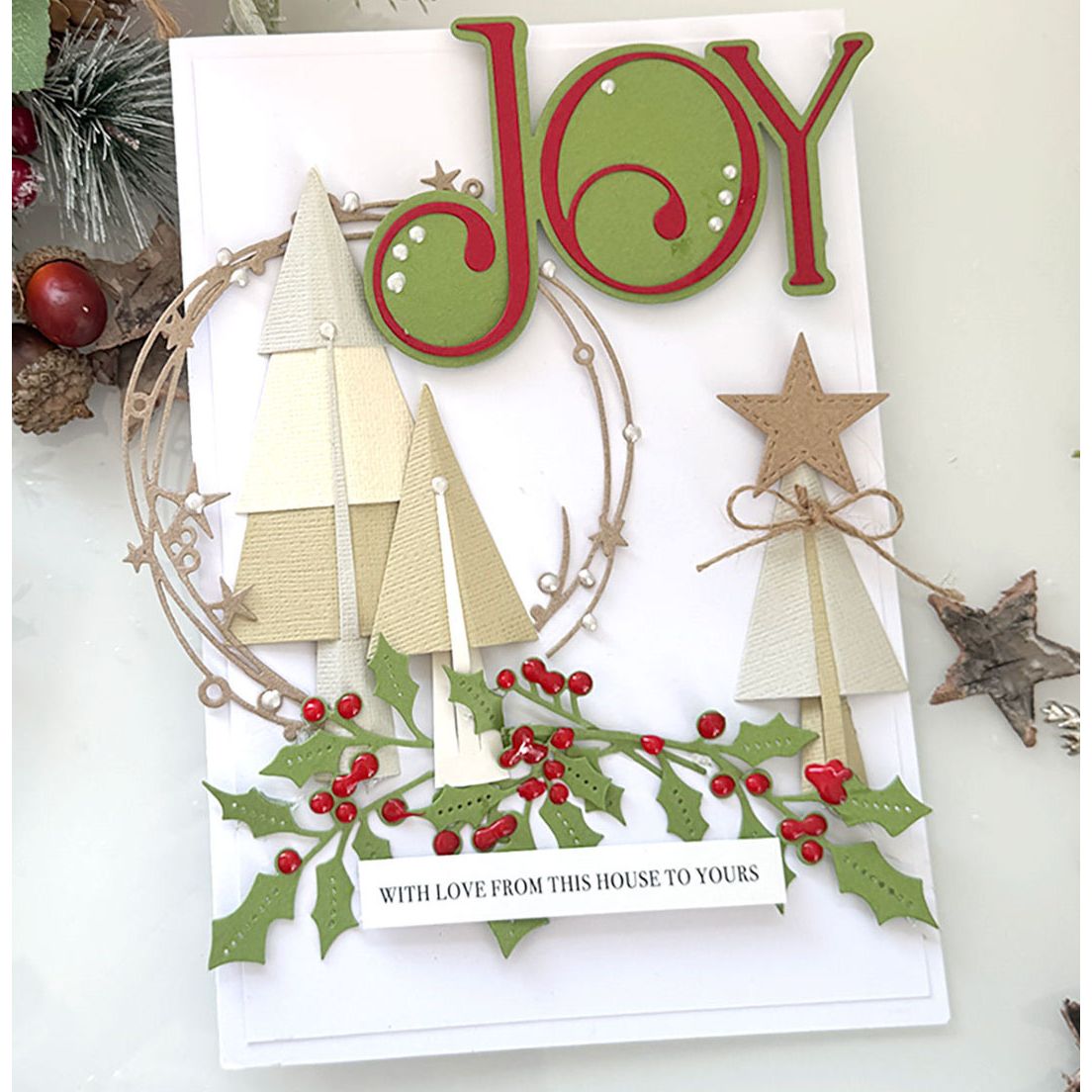 Polkadoodles Sparkling Wreath and Stars Dies pd9197 holly christmas joy card