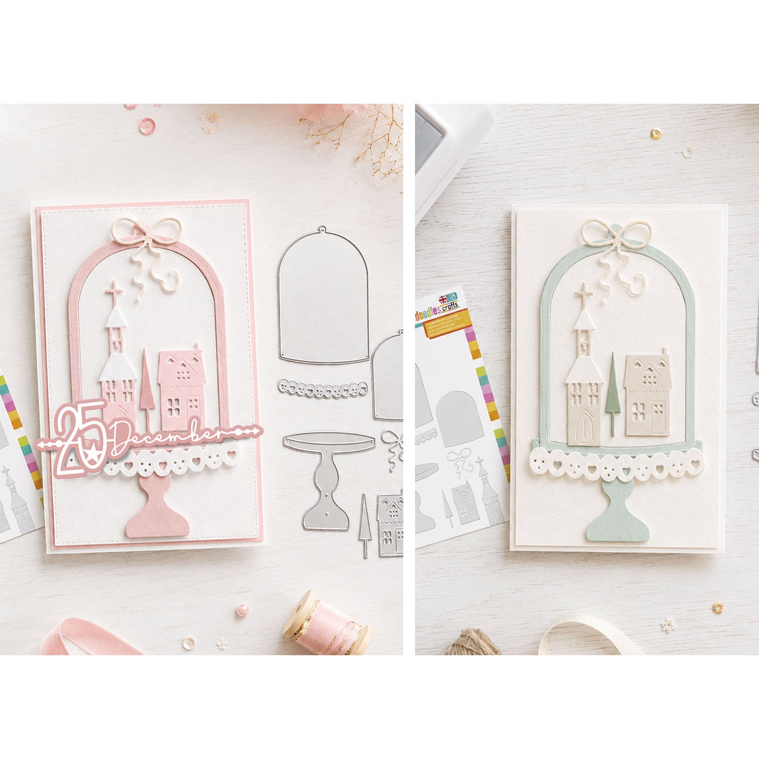 Polkadoodles Sweet Glass Dome or Cloche Dies pd9192 pink and blue snowglobe card
