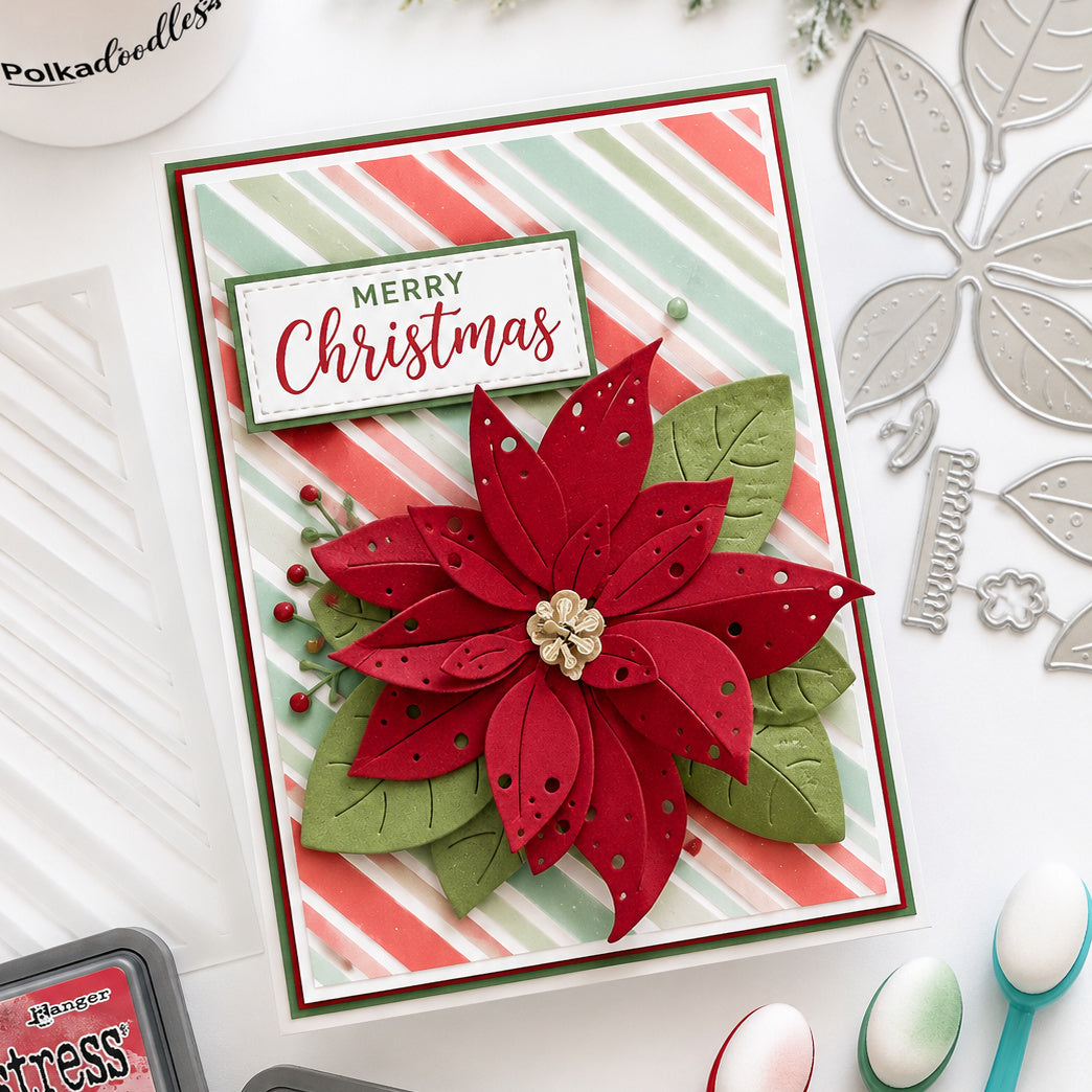 Polkadoodles Sweet Poinsettia Flower Dies pd9184 red flowers merry christmas card