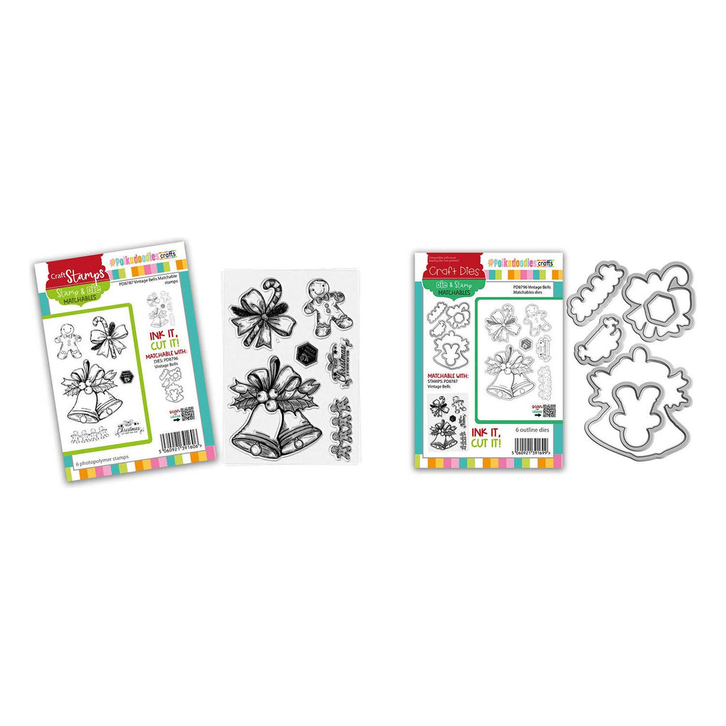 Polkadoodles Vintage Bells Stamp and Die Bundle