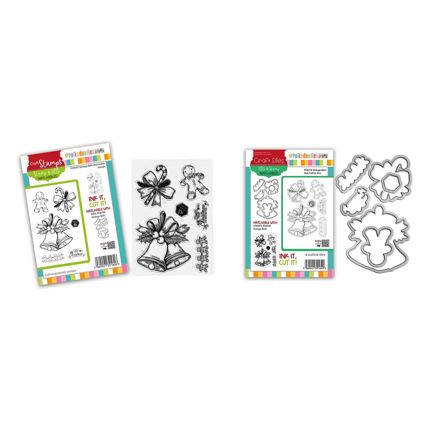 Polkadoodles Vintage Bells Stamp and Die Bundle