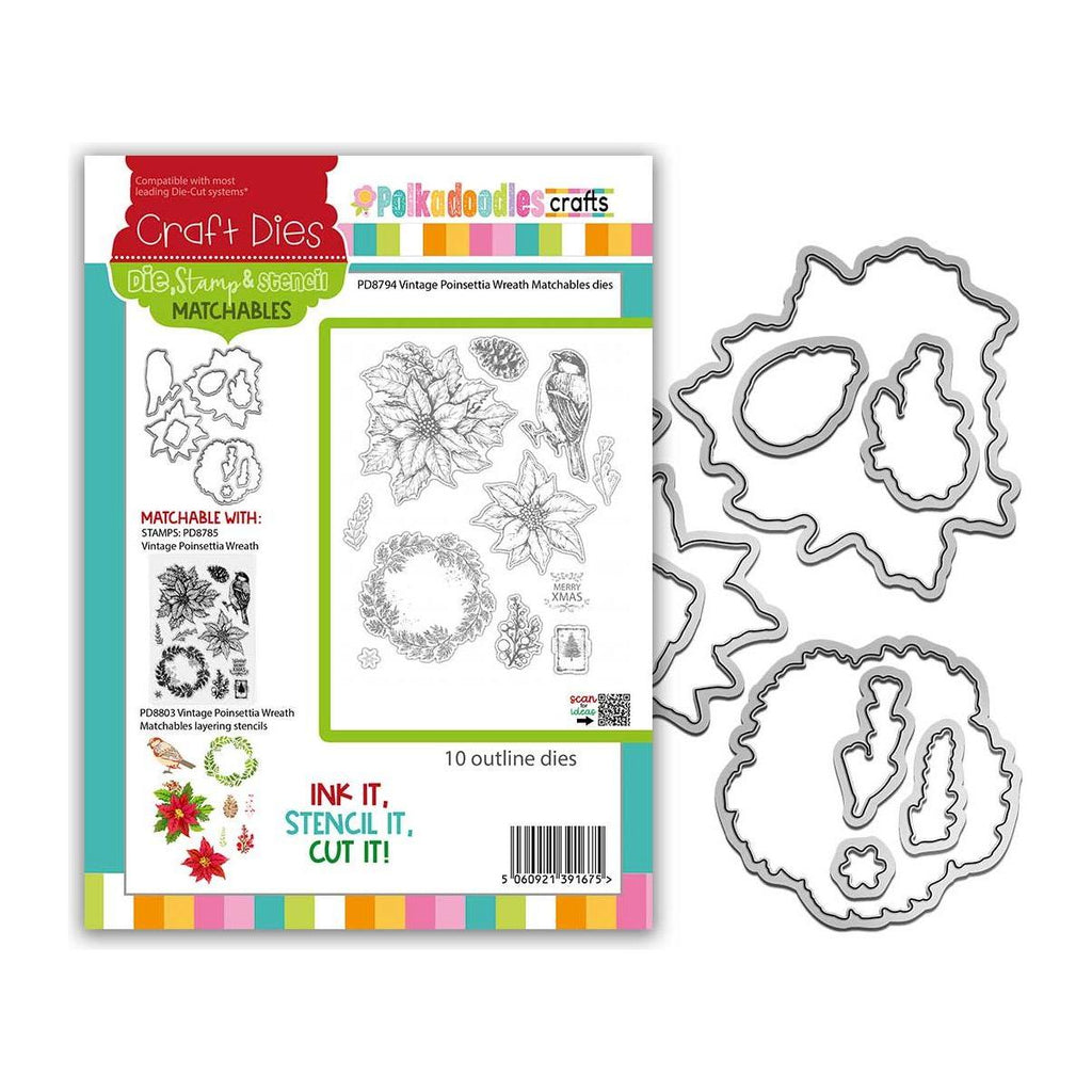 Polkadoodles Vintage Poinsettia Wreath Dies pd8794