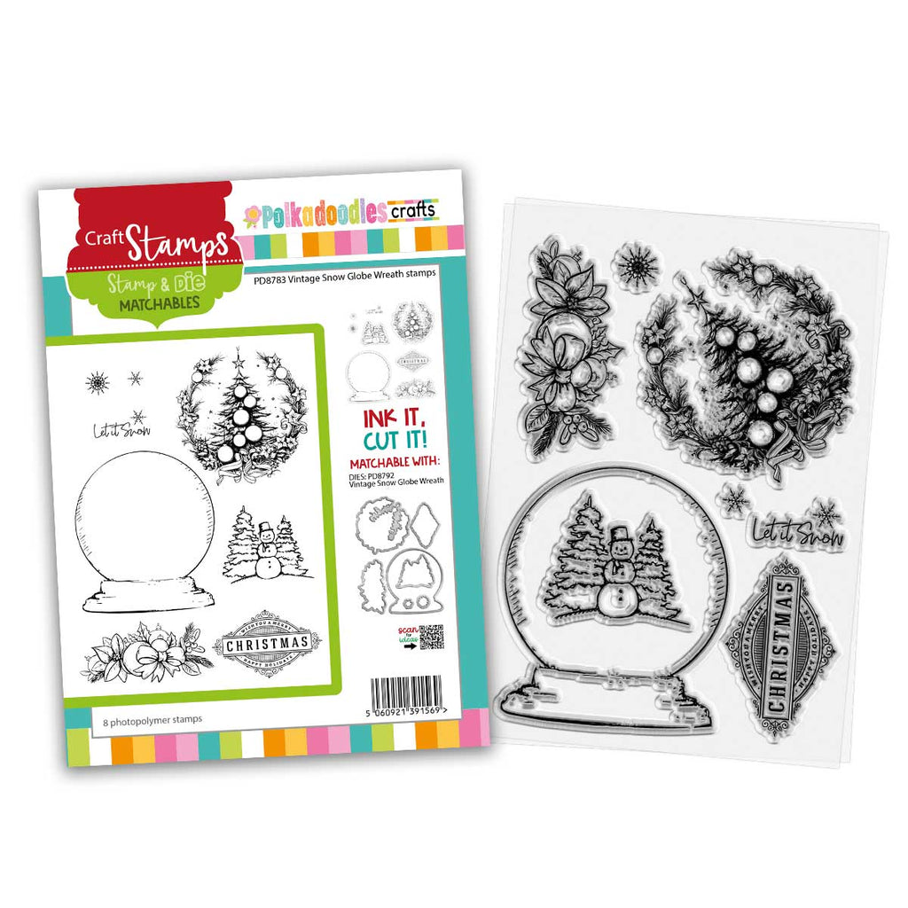 Polkadoodles Vintage Snowglobe Wreath Clear Stamps pd8783w