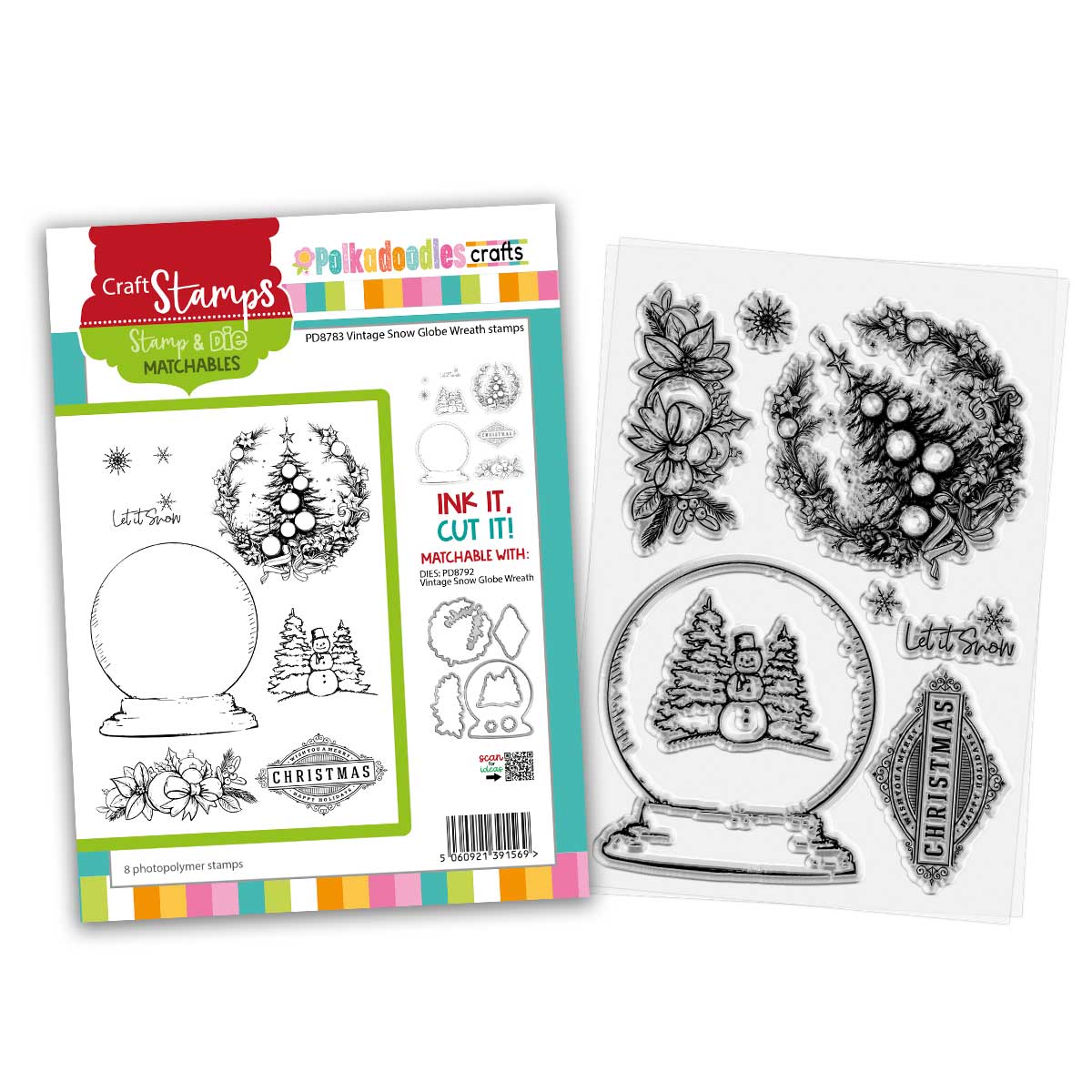 Polkadoodles Vintage Snowglobe Wreath Clear Stamps pd8783w