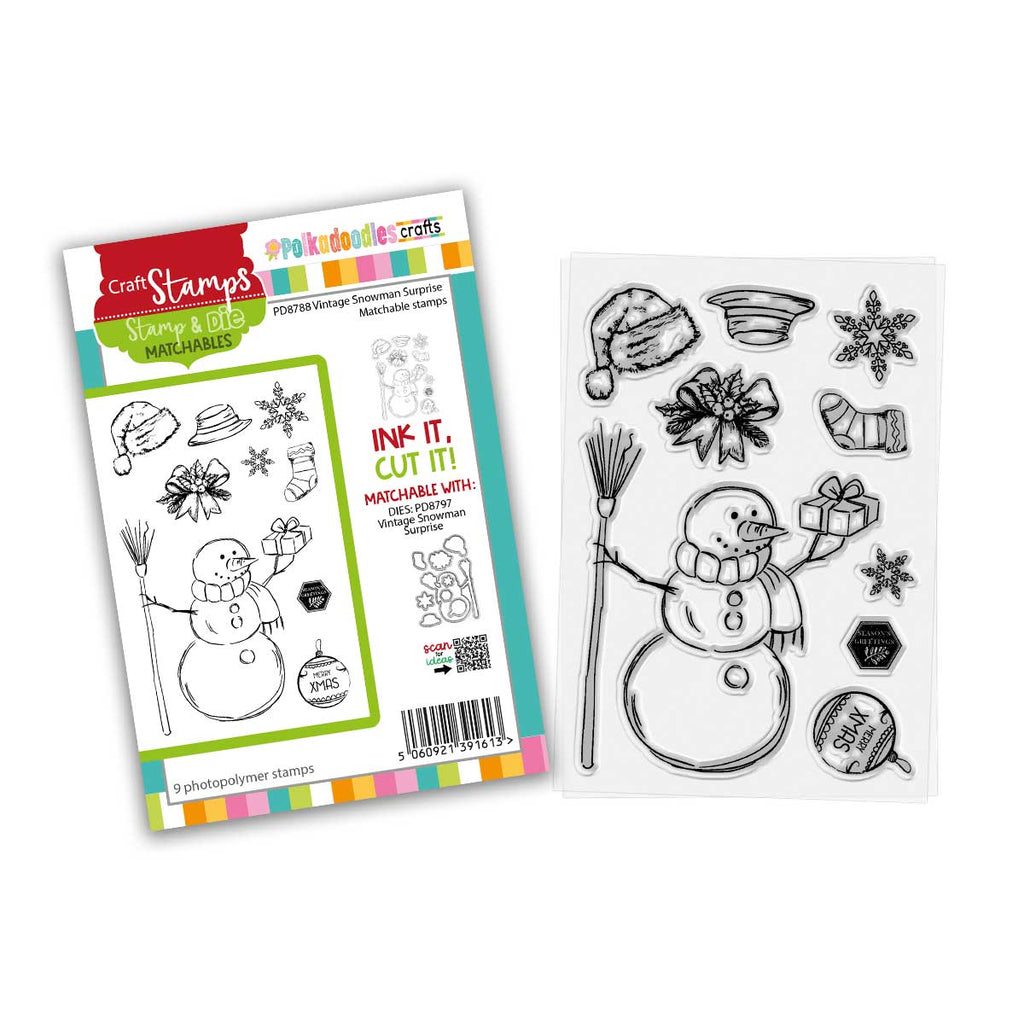 Polkadoodles Vintage Snowman Surprise Clear Stamps pd8788