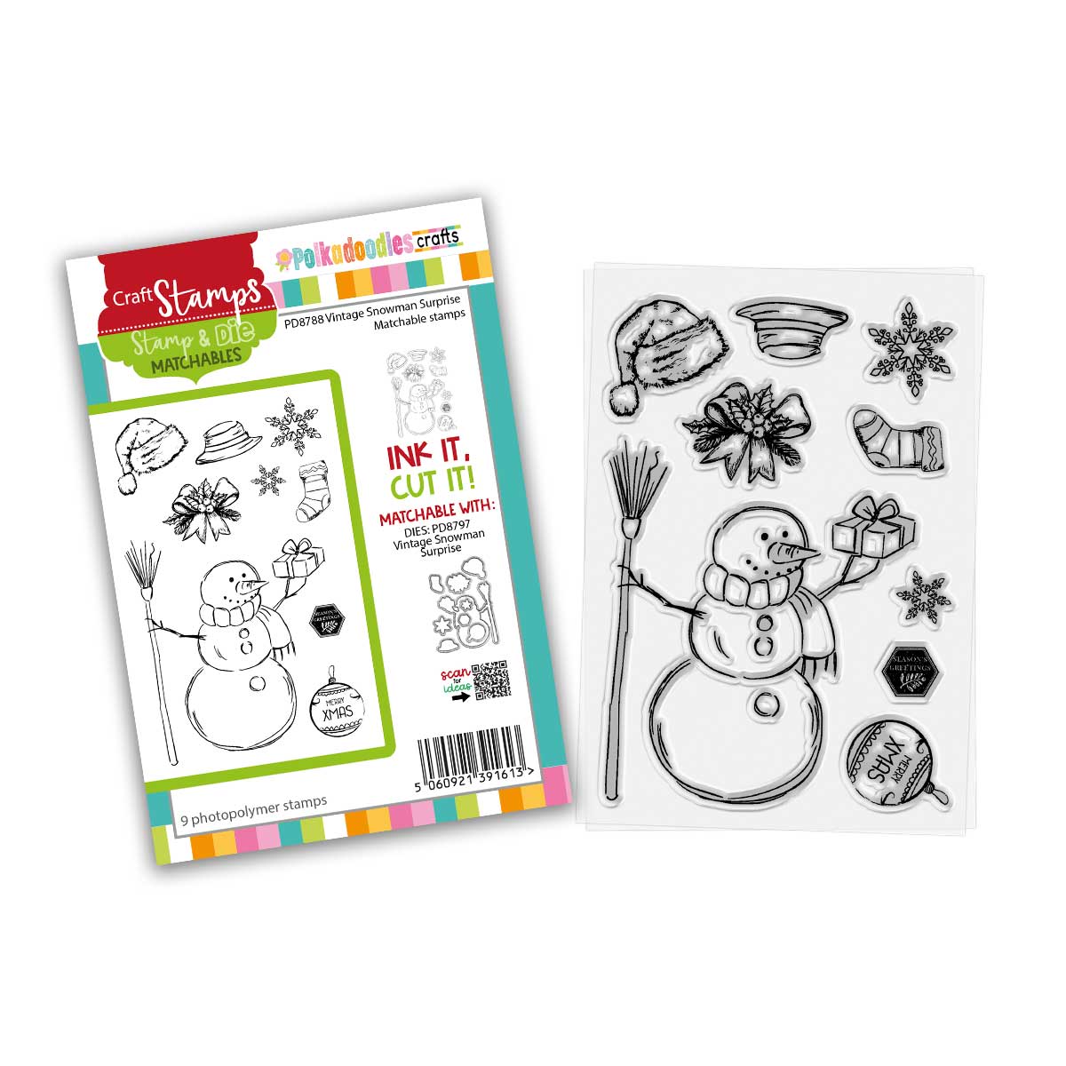 Polkadoodles Vintage Snowman Surprise Clear Stamps pd8788