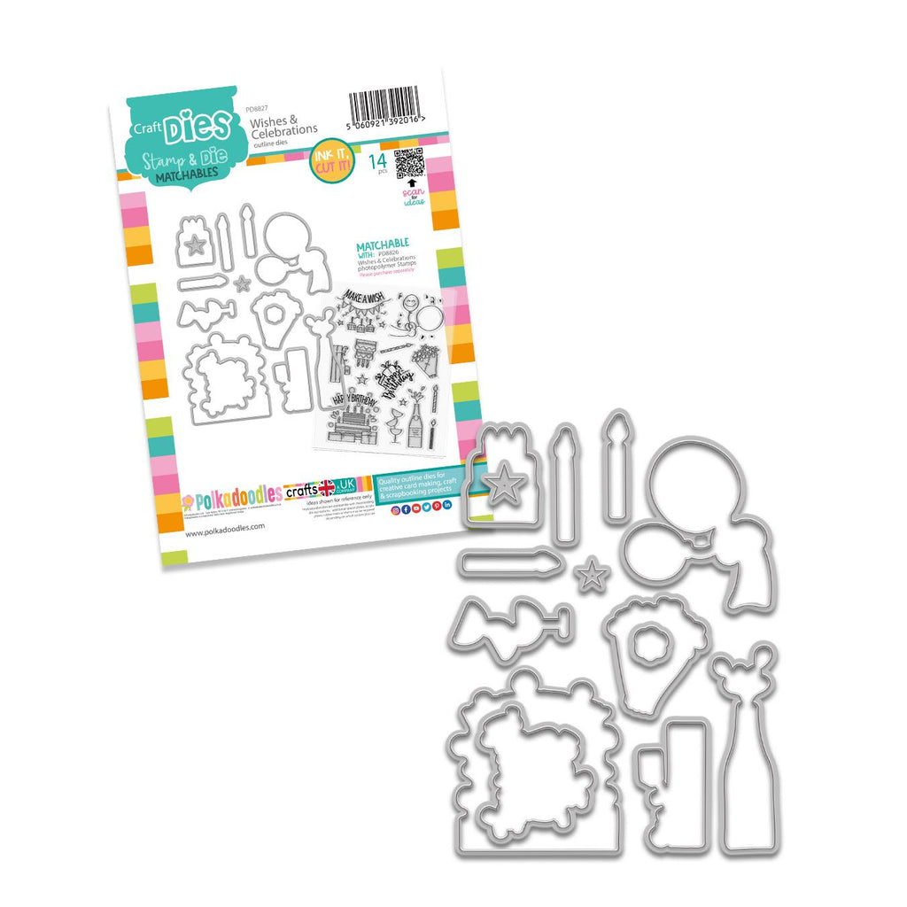 Polkadoodles Wishes and Celebrations Outline Dies pd8827