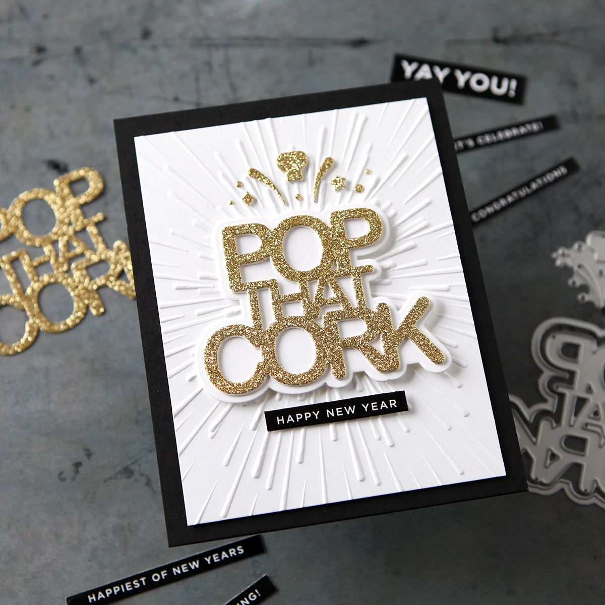 CZ Design Pop That Cork Wafer Dies czd251 DieCember New Years Card | color-code:ALT01