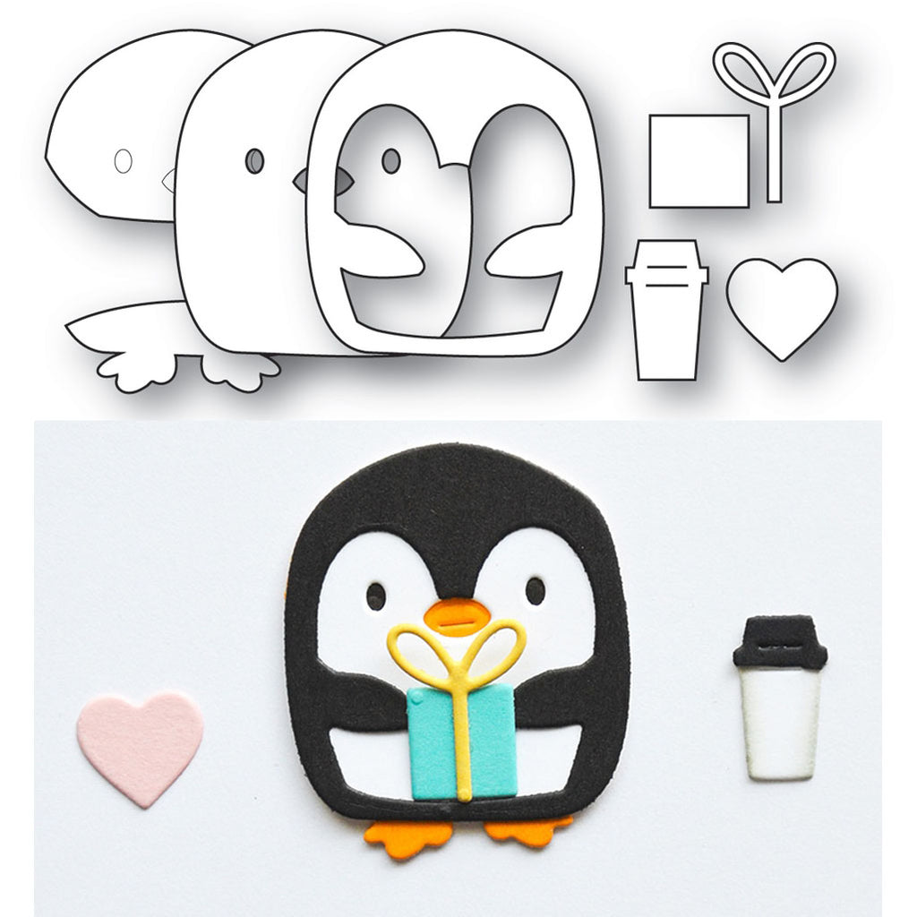Poppy Stamps Coffee Penguin Dies 2801 contents inside package