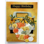 Poppy Stamps Country Pickup Dies 2788 flowers and pumpkins in back of truck birthday card