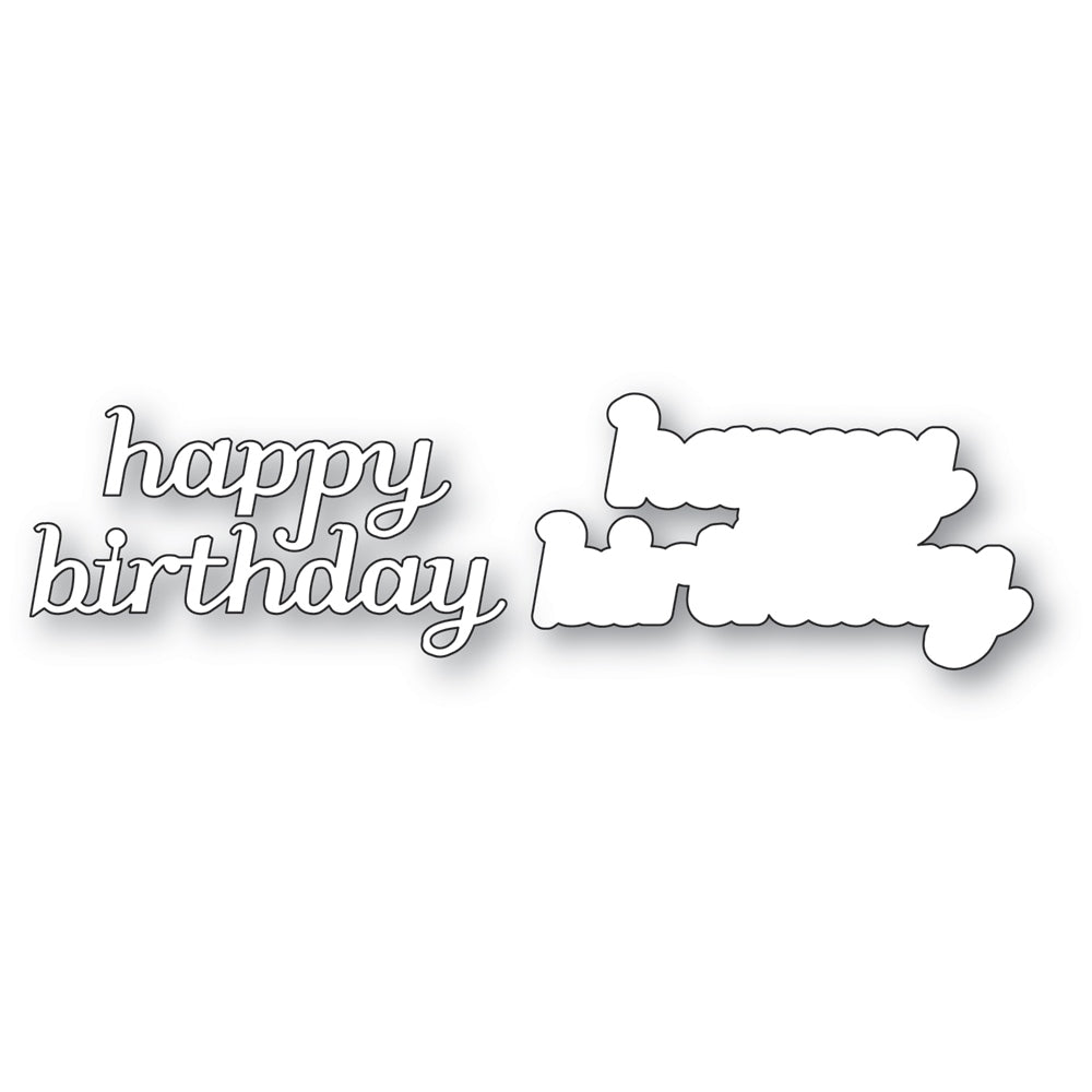 Poppy Stamps Happy Birthday Tender Script Dies 2768 outline