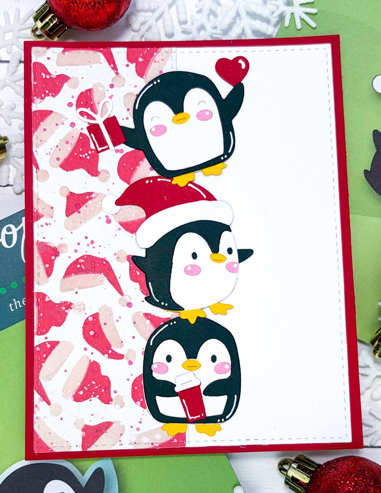 Poppy Stamps Holiday Cheer Penguin Die Bundle penguins and santa hats
