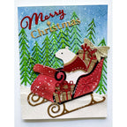 Poppy Stamps Luxury Sleigh Dies 2793 polar bear with gifts gold bow tree christmas card