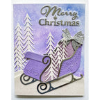 Poppy Stamps Luxury Sleigh Dies 2793 silver bow white trees in purple sleigh