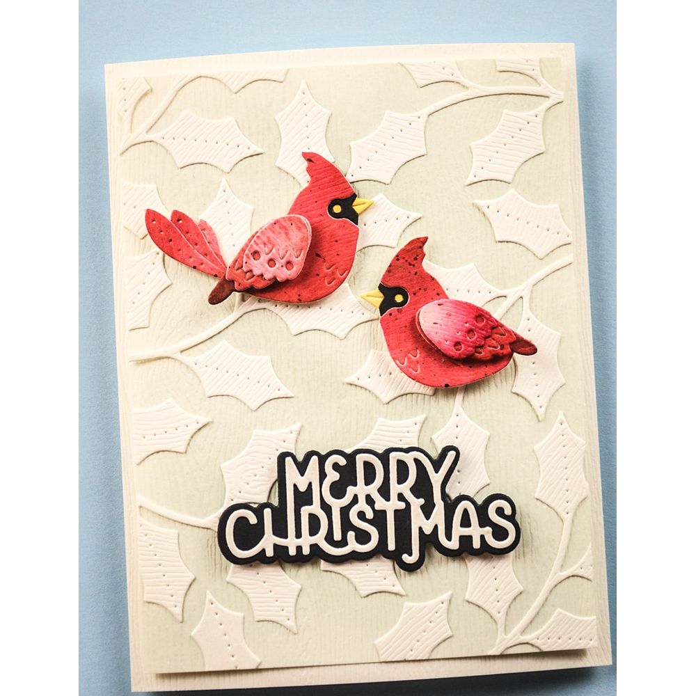 Poppy Stamps Merry Christmas Cheerful Script Dies 2741 cardinal