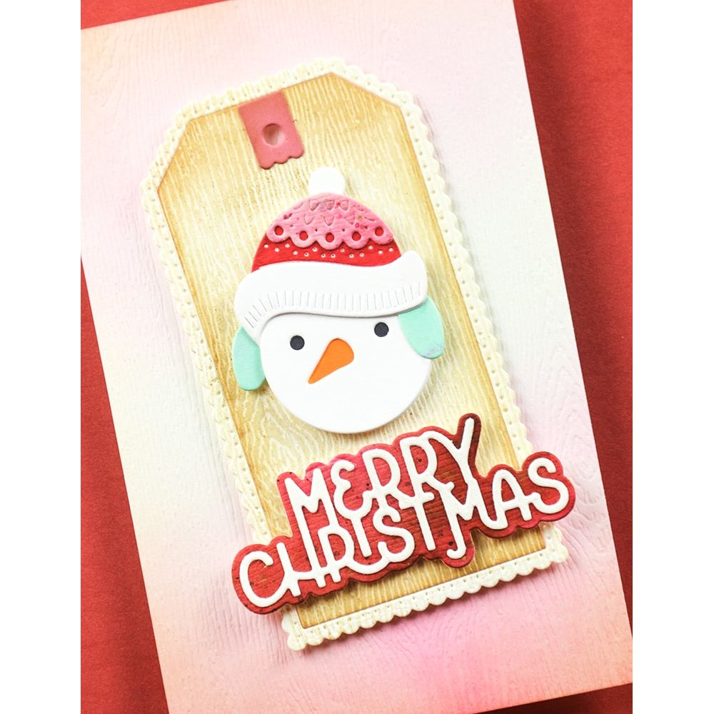 Poppy Stamps Merry Christmas Cheerful Script Dies 2741 snowman