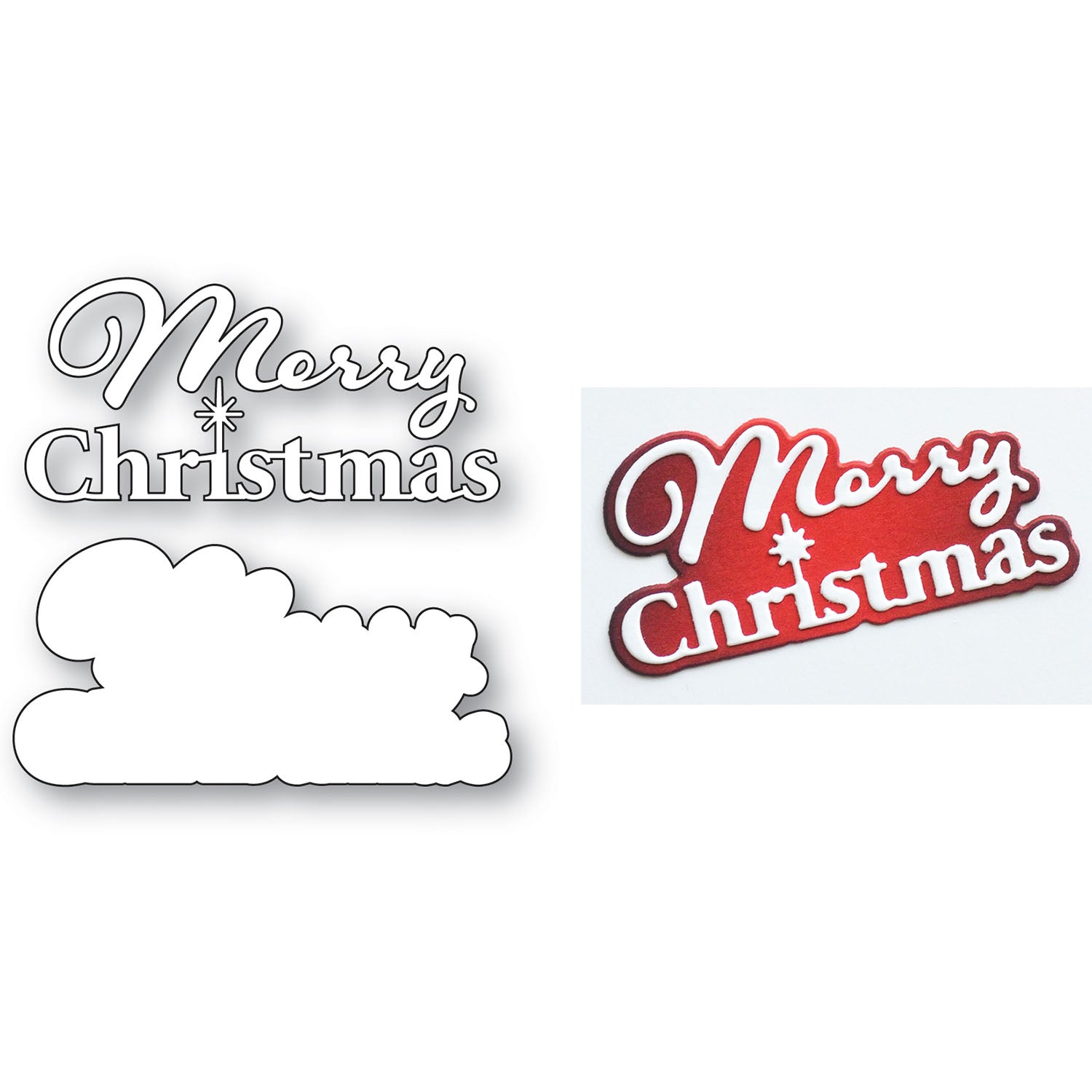 Poppy Stamps Merry Christmas Fluffy Script Dies 2806 contents inside package