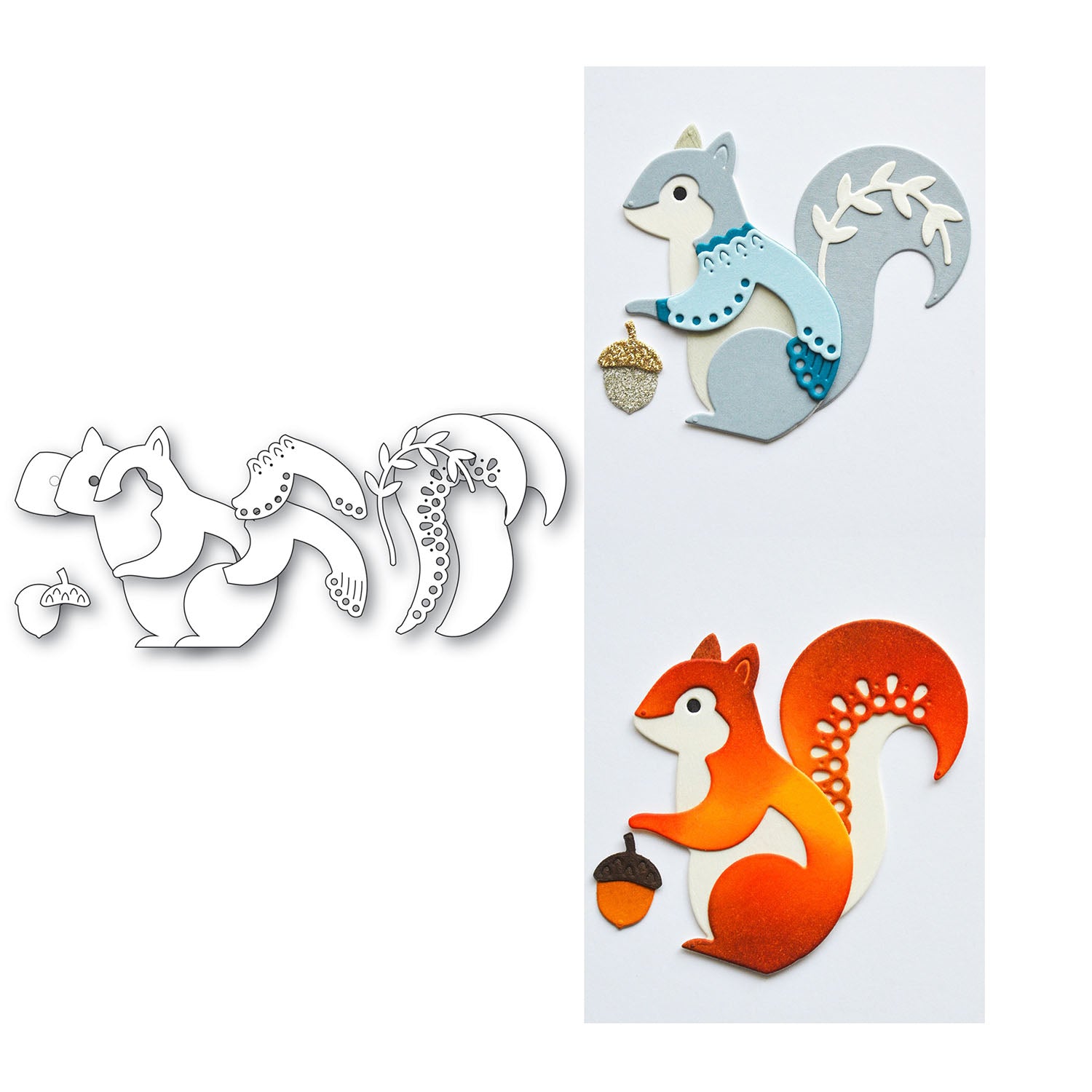 Poppy Stamps Nordic Acorn Squirrel Dies 2795 line work