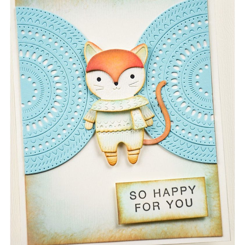 Poppy Stamps Nordic Bundled Fox or Cat Dies 2724 happy