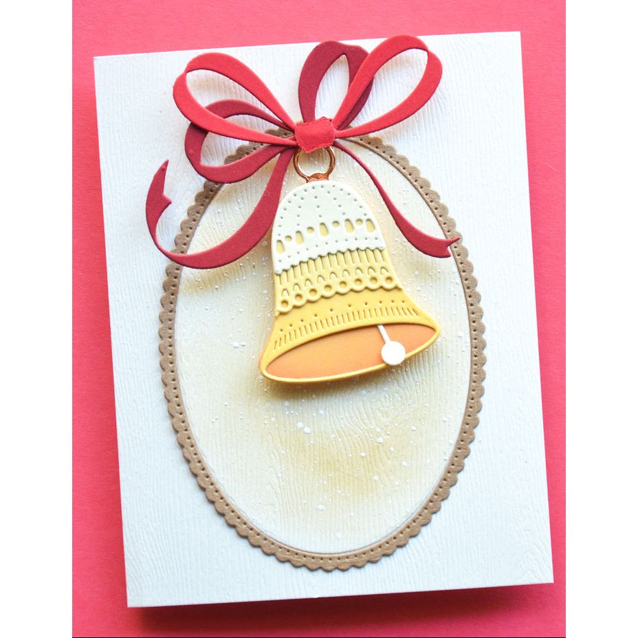Poppy Stamps Nordic Drop Ornament and Ribbon Bundle red ribbon bow wood grain white background card
