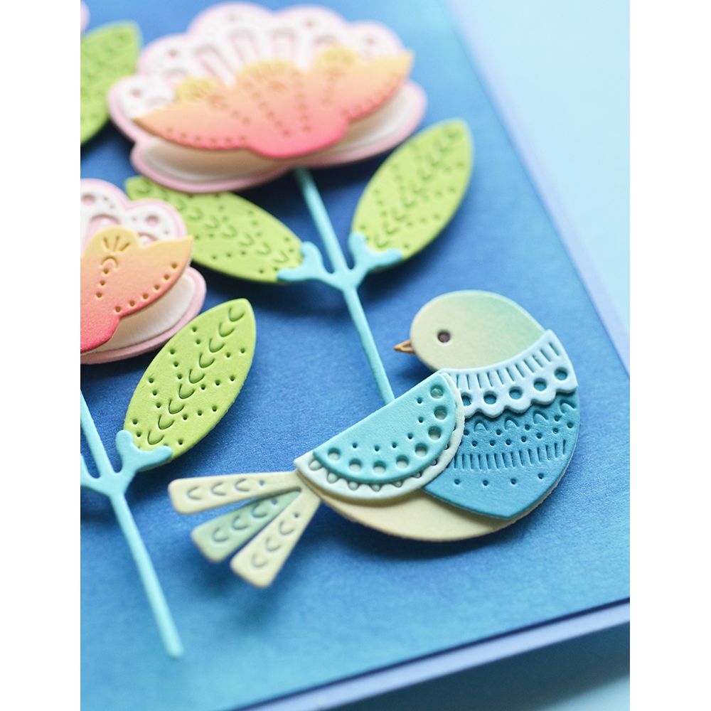 Poppy Stamps Nordic Nestled Bird Dies 2765 leaves