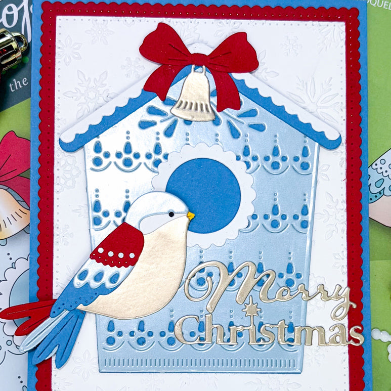 Poppy Stamps Nordic Valley Bird Dies 2804 merry christmas card
