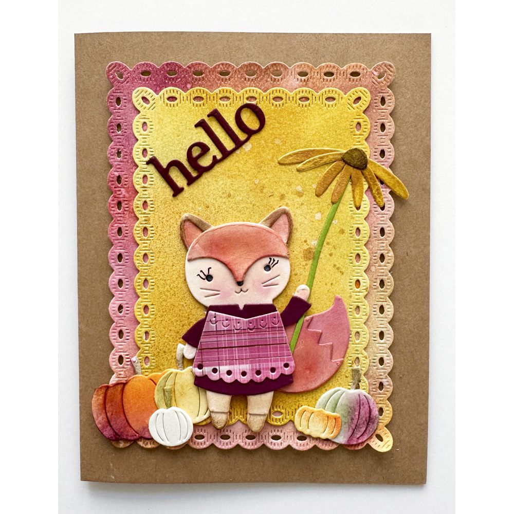 Poppy Stamps Nordic Waving Fox Dies 2786 sunflower pumpkins fox in dress
