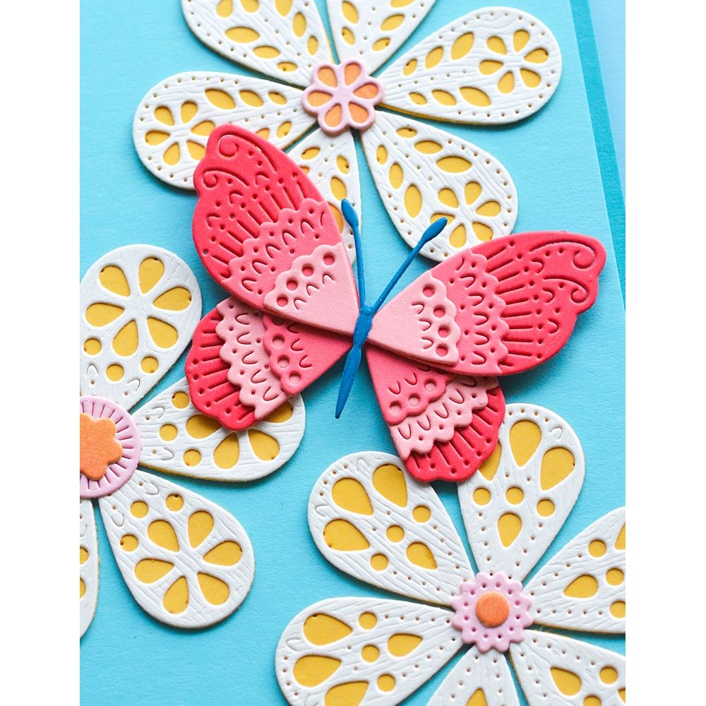 Poppy Stamps Nordic Whisper Butterfly Dies 2779 white flower