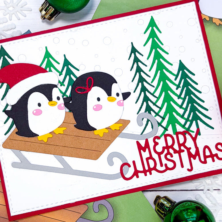 Poppy Stamps Santa Penguin Dies 2797 merry christmas card