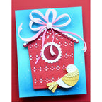 Poppy Stamps Satin Ribbon Dies 2803 red birdhouse pink bow yellow bird card