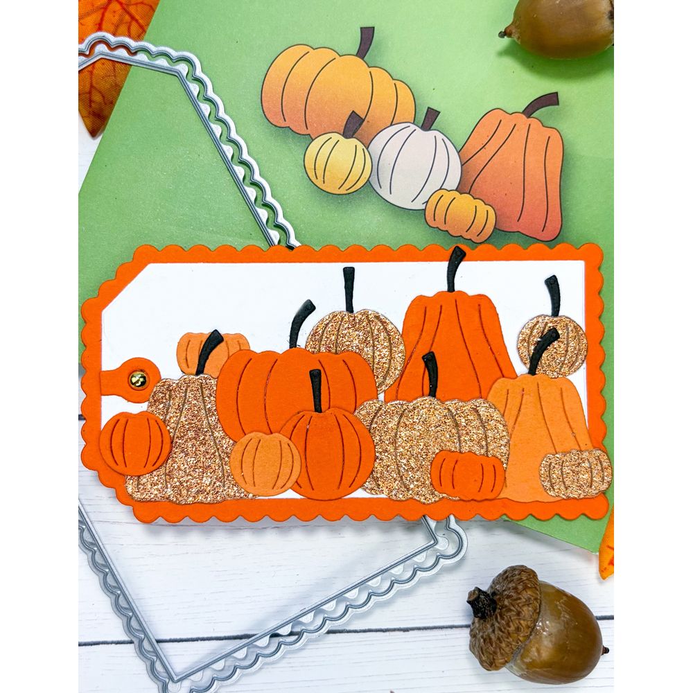 Poppy Stamps Scalloped Framer Tags Dies 2791 sparkle pumpkins tag card