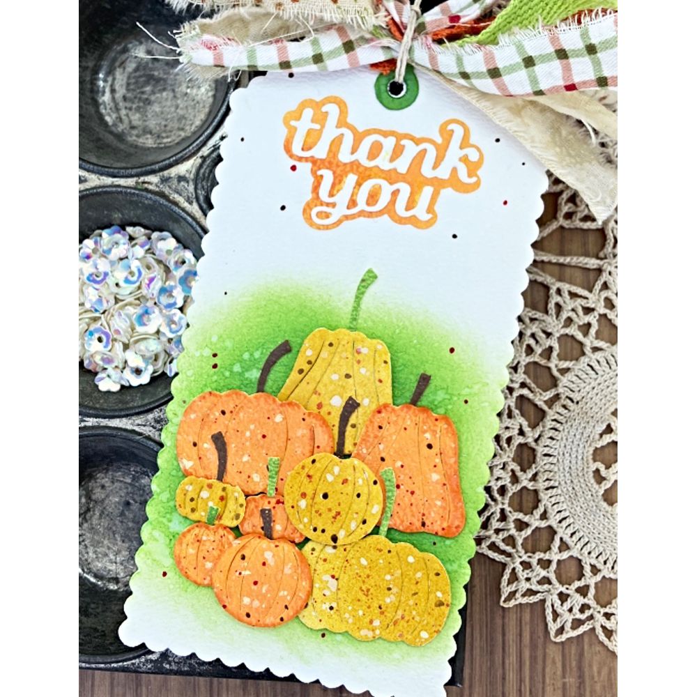 Poppy Stamps Scalloped Framer Tags Dies 2791 sparkle pumpkins thank you tag card